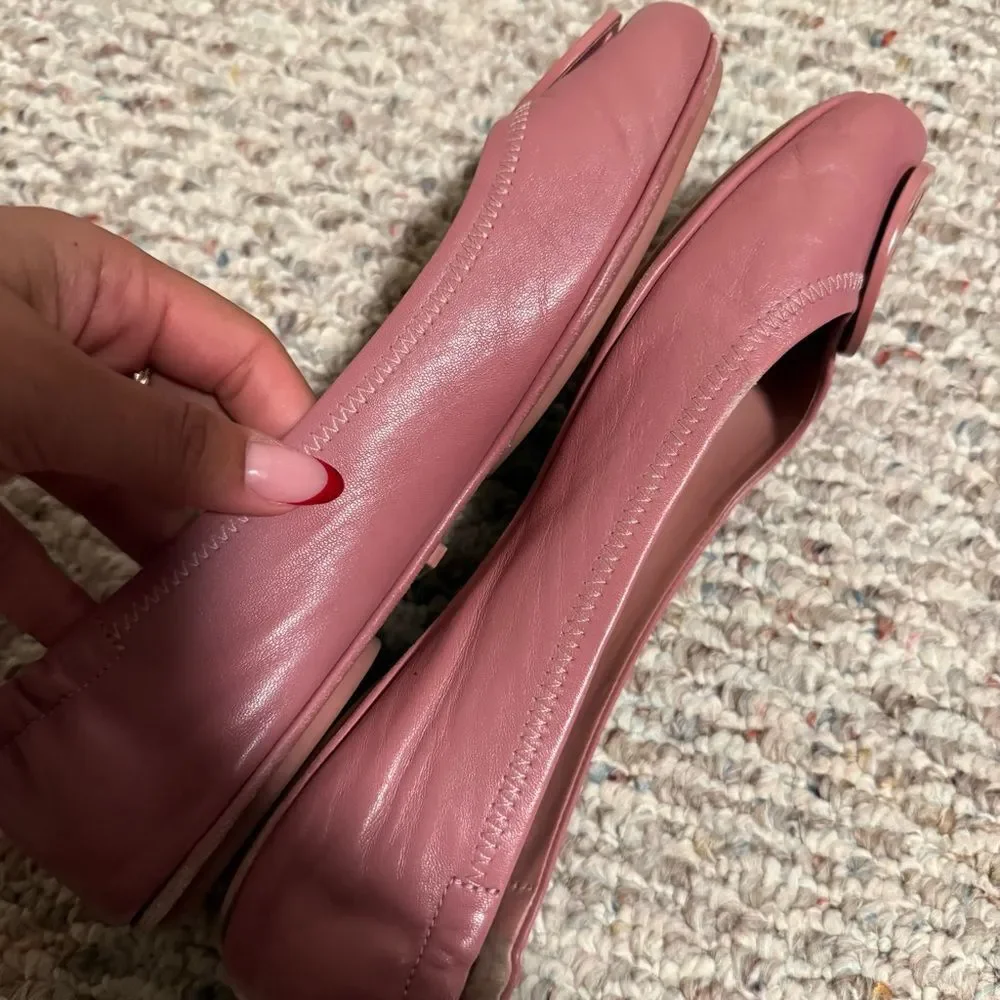 Tory Burch Minnie Travel Ballet with Leather Logo in Rosa- Size 9.5